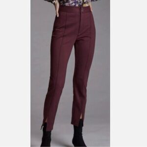 Maeve by Anthropologie High-Rise Seamed Split-Hem Skinny Pants- US Size 10- Wine